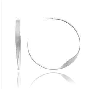 RIVKA FRIEDMAN Rhodium Plated Twisted Open Hoop Earrings
